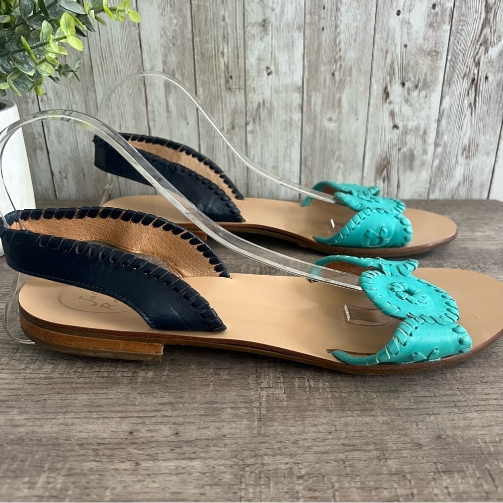 Jack Rogers Turquoise and Navy Sling Back Sandals 10 View 2